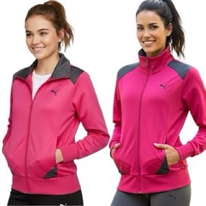 Puma Colorblock Mock Neck Full Zip Track Jacket Pink Black Gym Sporty Athletic M